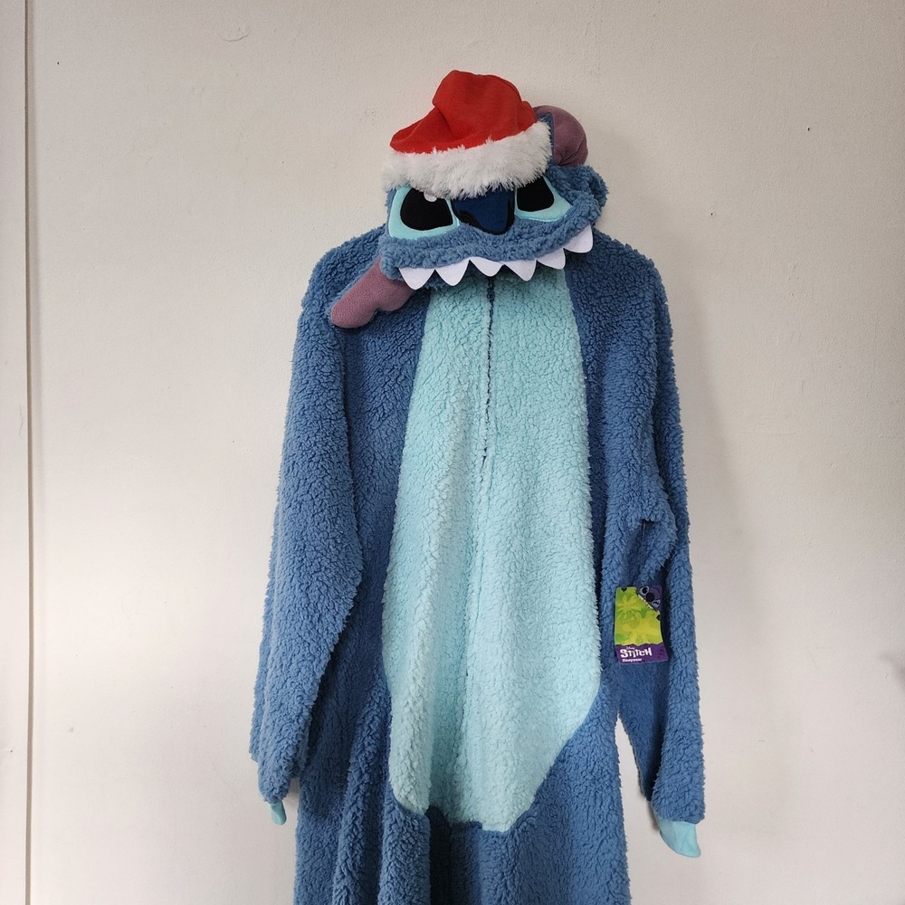 NWT Lilo And Stitch Blue One Piece Adult Pajama Suit Large / Extra Large Santa